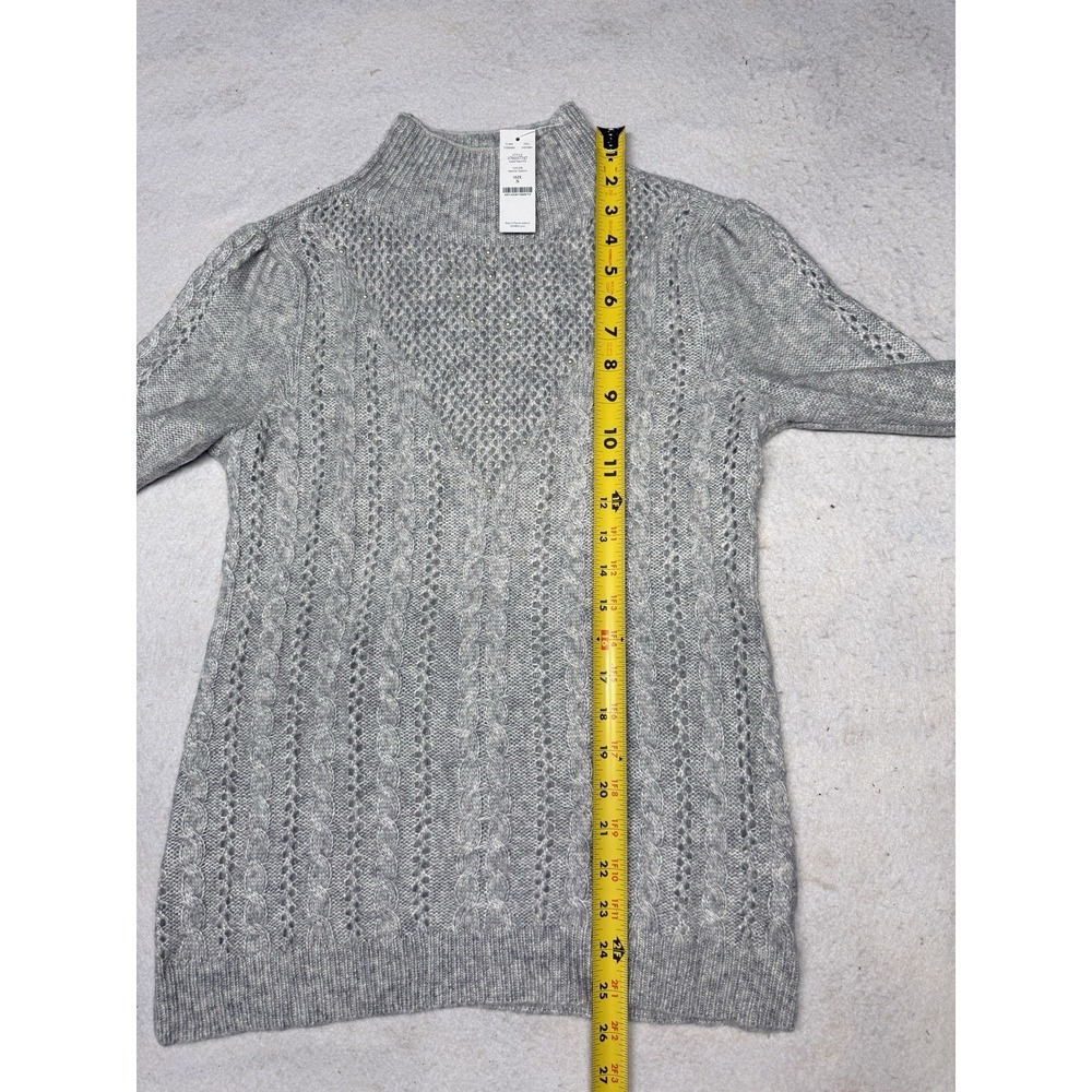 NWT WHBM Heather Gray Pearl Cable Mock neck Knit Sweater Size Small - Picture 4 of 5